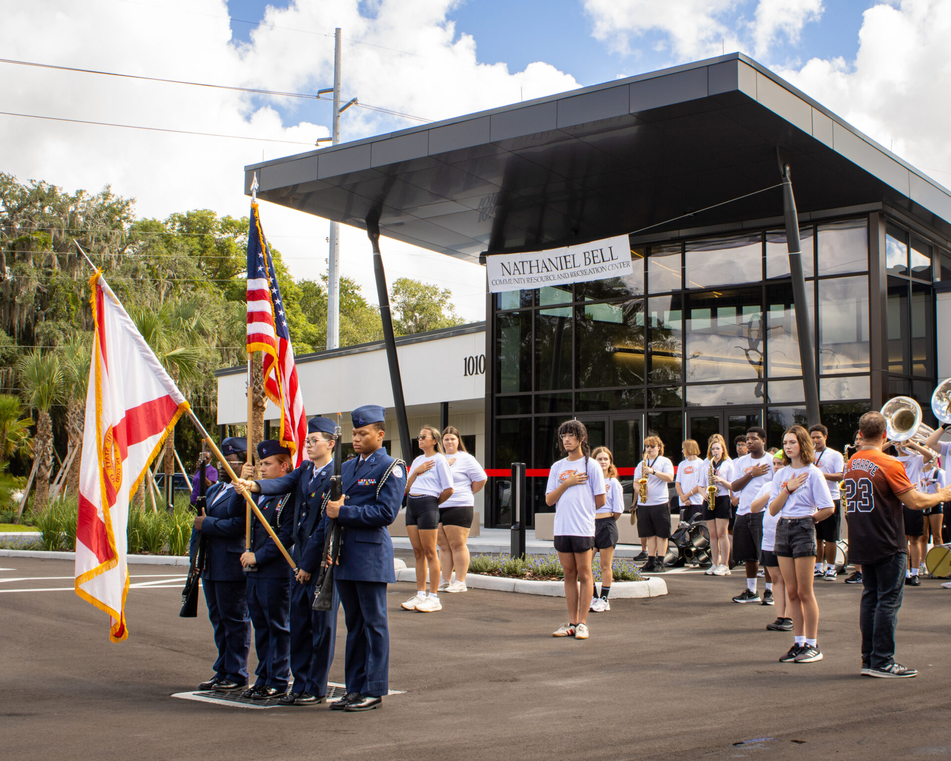 Flags at ribbon cutting